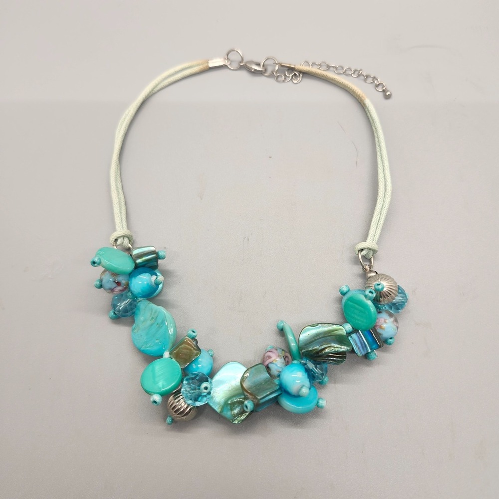 Bohemian Style Dangle Cord Necklace Teal Turquoise Women's Fashion Jewelry